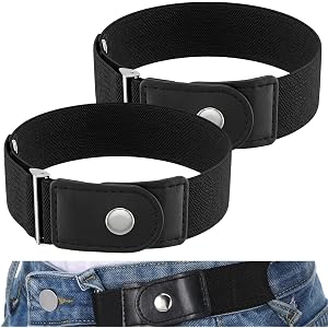 RAHHLIZS 2 Pcs Buckle Free Belts for Men, 2 Loop Buckleless Belt Men | Invisible Stretch Side Belts for Men Without Buckle, B