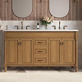 DELUXE LIVING 60 Inch Bathroom Vanity with Double Sink Combo, Light Walnut | Classic Cabinet with Countertop &amp; Backsplash, Solid Wood Frame with Soft Closing Doors &amp; 3 Dovetail Drawers, Ceramic Sink