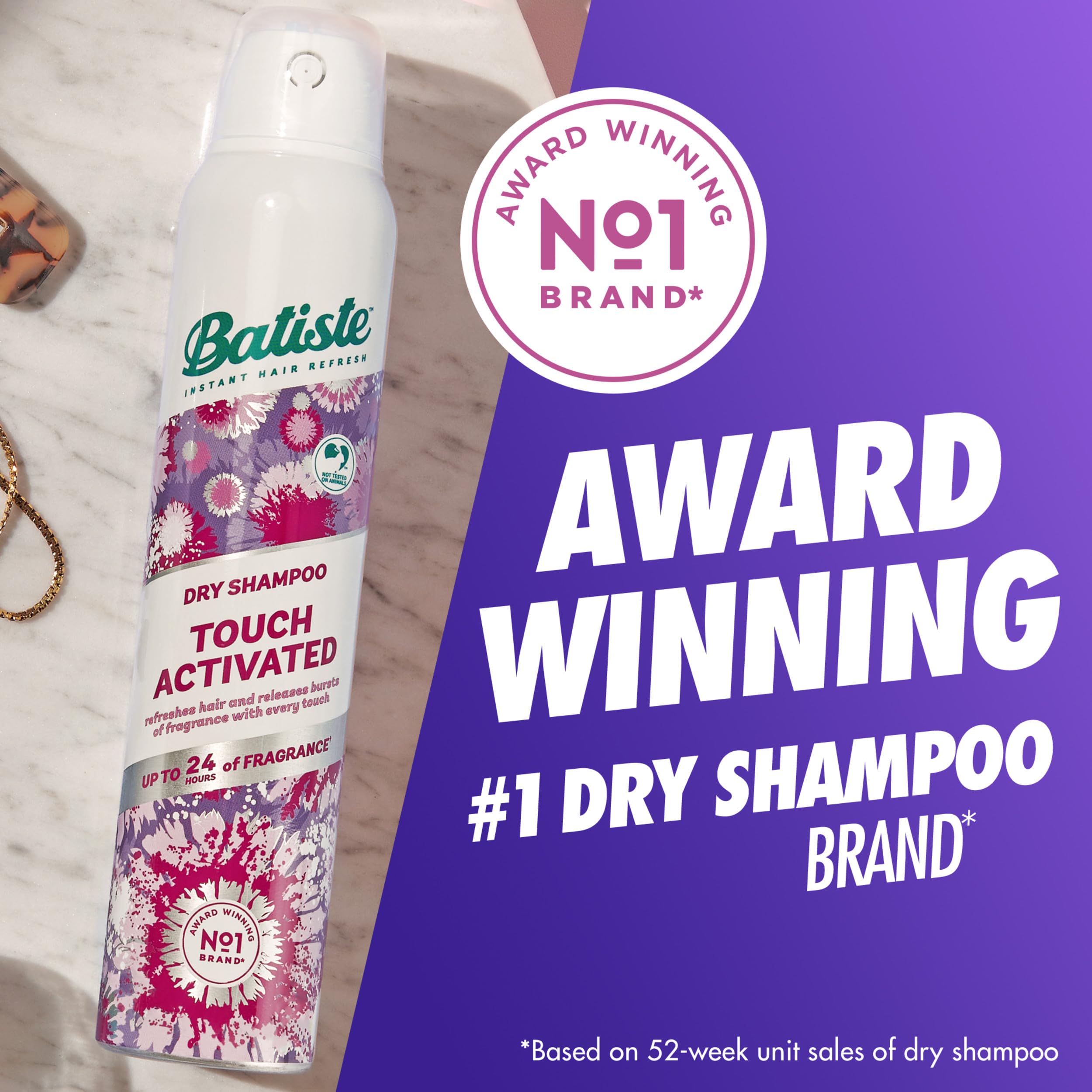Batiste Touch Activated Dry Shampoo, Up to 24 Hours of Freshness, Absorbs Oil in Hair Between Washes with Lasting Scent Releasing Technology, 3.81 Oz