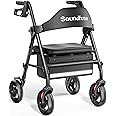 Rollator Walkers with Seat for Seniors, Foldable 8" Big Wheels All Terrain Rolling Walker, Handles and Ergonomic Seat Height Adjustable, 350 lb, FSA HSA Eligible