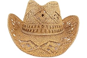 Women Straw Cowboy Hats, Sparkly Western Cowgirl Hat for Holiday Party, Foldable Vacation Beach Sun Hat with Wide Brim