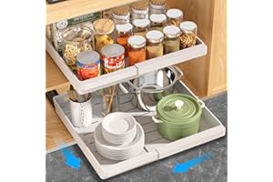 DOMNIU 2 Pack Pull Out Cabinet Organizers Expandable, Plastic Slide Out Drawers for Kitchen, Bathroom, Pantry, Under Sink Sto