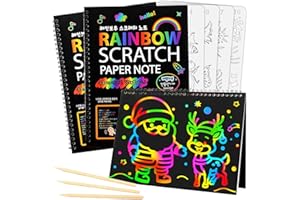 Mocoosy 3 Pack Rainbow Scratch Art Paper Notebooks, Spiral Bound Magic Scratch Pads for Kids Arts Crafts Supplies, Black Sketch Note Coloring Activity Book Christmas Stocking Stuffers Boys Girls Gifts