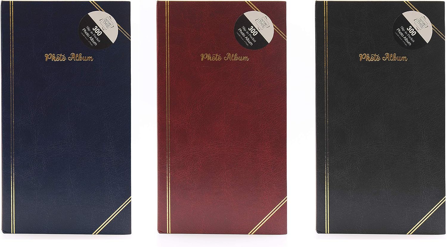 Picture This Photo Album - 300 Slip in Pockets Red, Black, Blue - 4" x 6", Plain, 300 4"x6"
