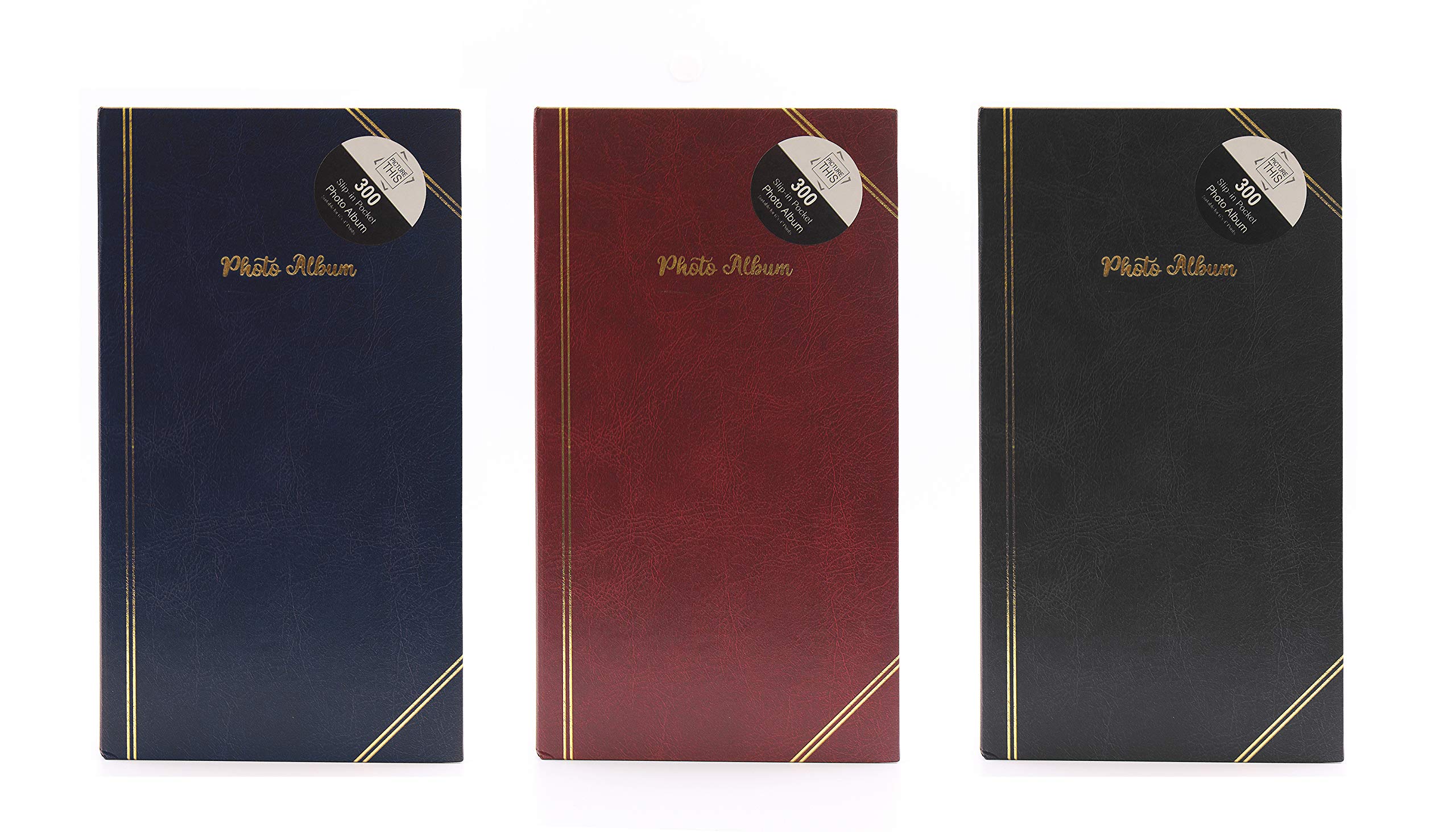 Picture This Photo Album - 300 Slip in Pockets Red, Black, Blue - 4" x 6"