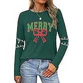 TOUCHKINN Christmas Long Sleeve Shirts for Women Christmas Light Shirt Merry Tee Xmas Holiday Soft Gifts Top