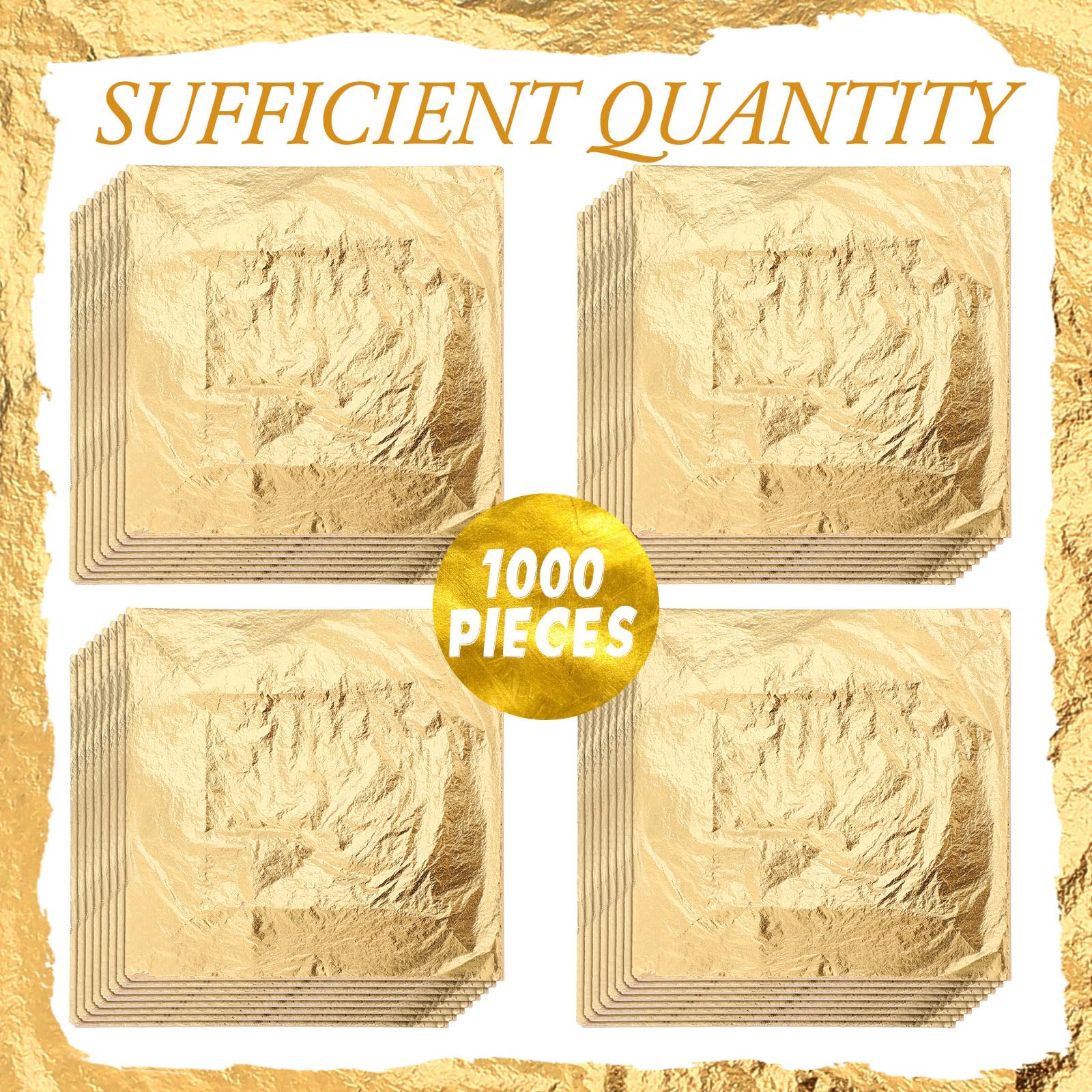 Harloon 1000 Sheets Imitation Gold Leaf for Art Square Imitation Gold Foil Sheets Gold Leaf Sheets Gold Foil Paper for DIY Gilding Painting Decoration Crafting Furniture,5.51 x 5.51 Inches/14 x 14 cm