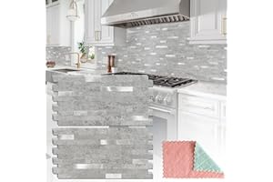 StyloVue 20 Sheets Peel and Stick Backsplash for Kitchen, Slate Gray with Metal Silver Look Stick on Tile Upgrade Your Kitche