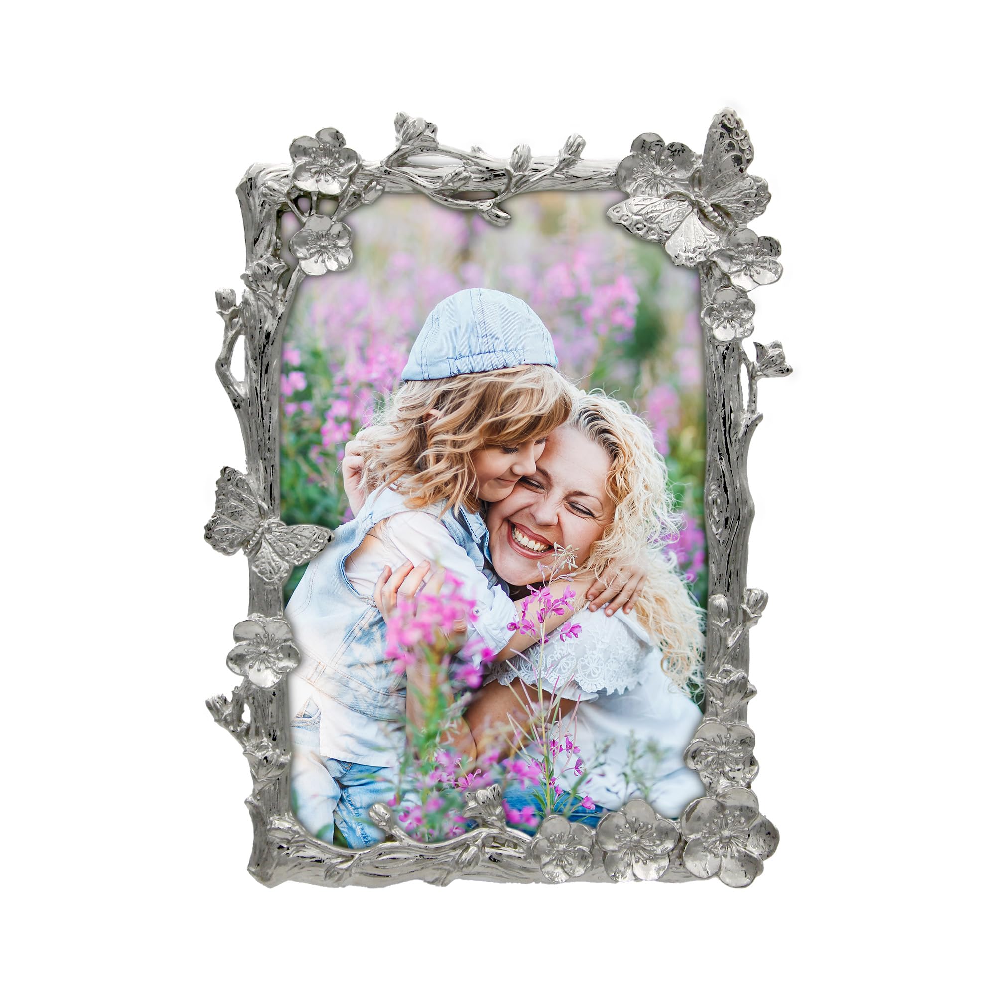 Photo 1 of GIFTY GIFTY Butterfly Dance Photo Frame / 4x6 In | For Vertical Display on Tabletops | Perfect for Home Decor, Wedding, Vacation, Graduation, Or Any Milestone Photos (Silver)