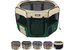 EliteField 2-Door Soft Pet Playpen (2 Year Warranty), Exercise Pen, Multiple Sizes and Colors Available for Dogs, Cats and Other Pets (42" x 42" x 24"H, Beige+Green)