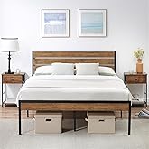 IDEALHOUSE Full Size Wood Platform Bed Frame with Rustic Vintage Headboard, Metal Platform Mattress Foundation with Steel Slats Support, No Box Spring Needed, Noise Free