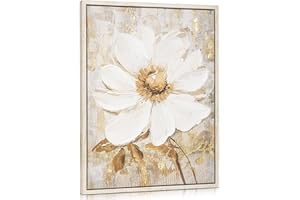 ARBORUS Wall Art Maglonia Flower Small Canvas Oil Painting Hand Painted Gold-White Floral Pictures Aesthetic Botanical Artwork for Living Room Bedroom Hotel Decoration, 12.8" x 16.7"