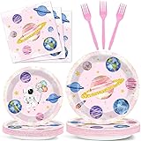 96Pcs Pink Outer Space Party Plates and Napkins for