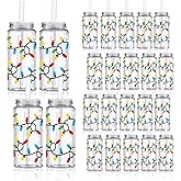 Whaline 20Pcs Christmas Plastic Cups with Lids and Straws Light Bulb Clear Party Drinking Cups Xmas Winter Reusable Tumblers for Holiday Party Supplies