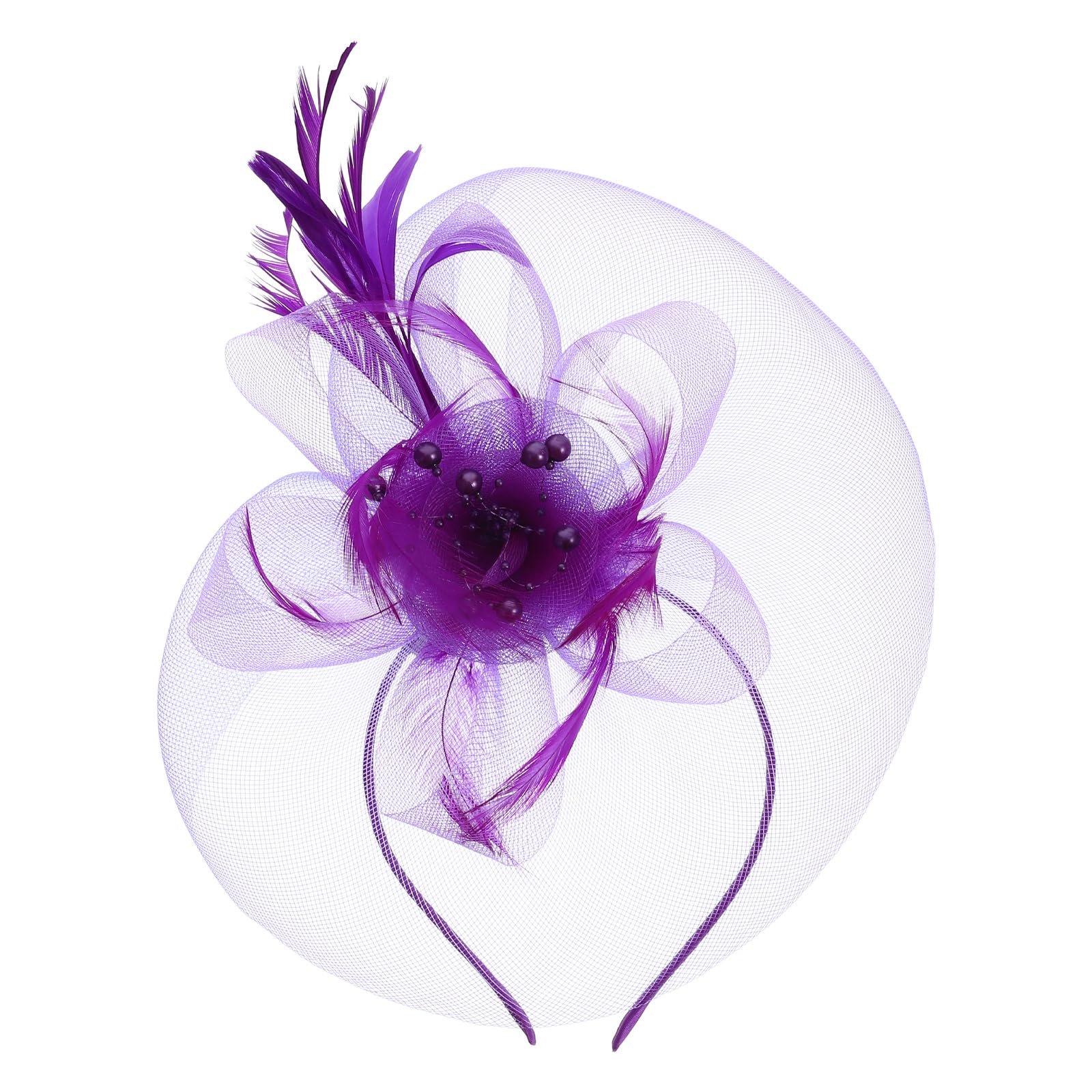 FRCOLOR Fascinator Headband Women Fascinator Hat Flower Mesh Ribbons Hair Clip Headpiece Cocktail Tea Party Headwear (Purple)