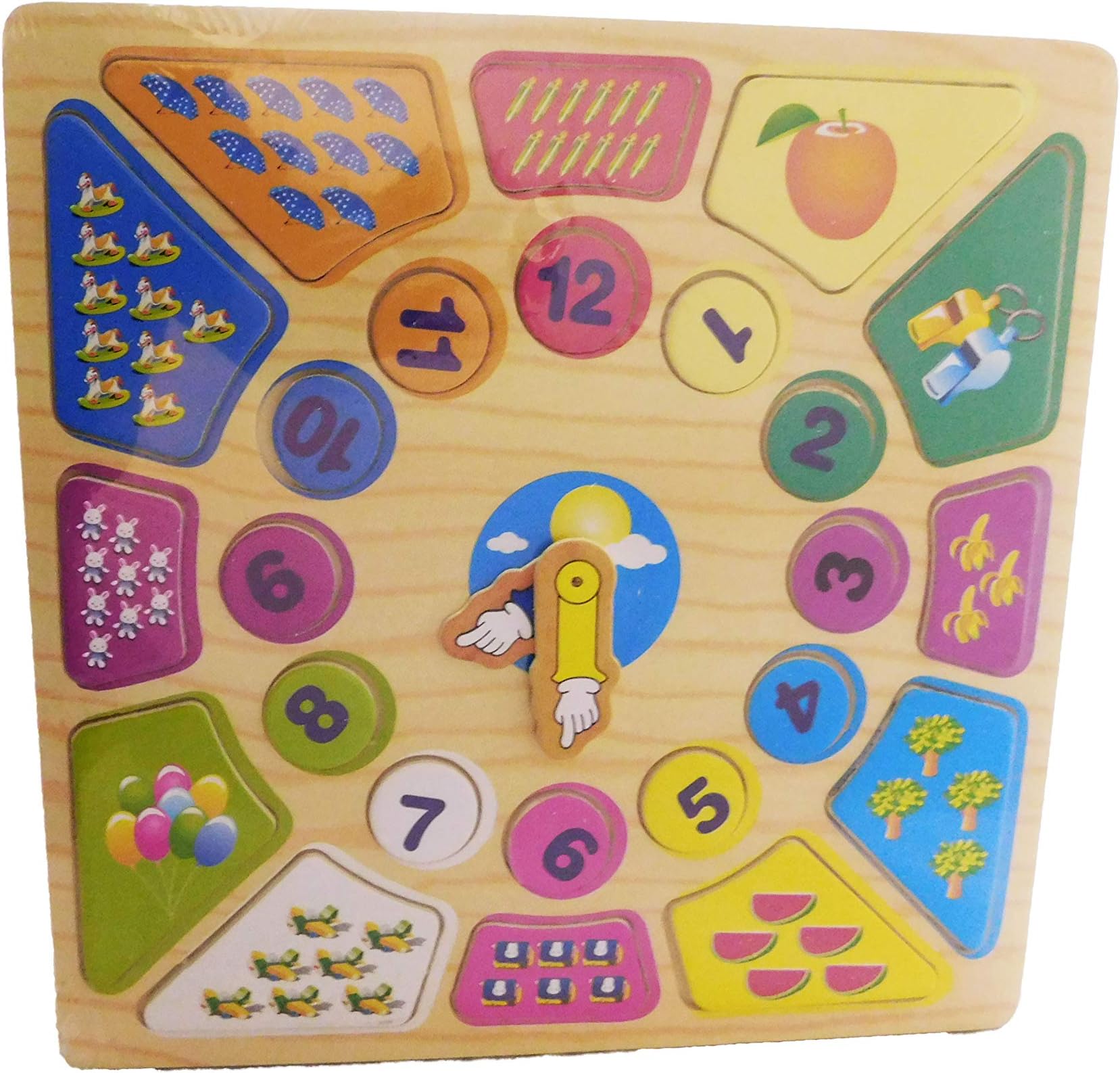 Allkindathings Childs Wooden Teach Time Clock Childrens Learning Numbers Puzzle Teaching Toy