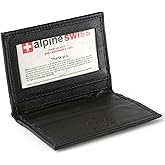 Alpine Swiss Thin Front Pocket Wallet Business Card Case 2 ID Window 6 Card Slot Black