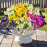 18pc Artificial Pansy Flowers for Outdoors,Silk Fake Flowers UV Resistant, Spring Flowers Artificial for Decoration,Outdoor Fake Plants for Door Porch Patio Planter Yard (Purple Yellow White Fuchsia)