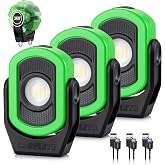Magnetic Work Light &ndash; 780 Lumen Compact Pocket Light, Rechargeable 3000mAh, 360&deg; Pivot, Durable &amp; Portable for Mechanics &amp; Jobsites (Green, 3-Pack)