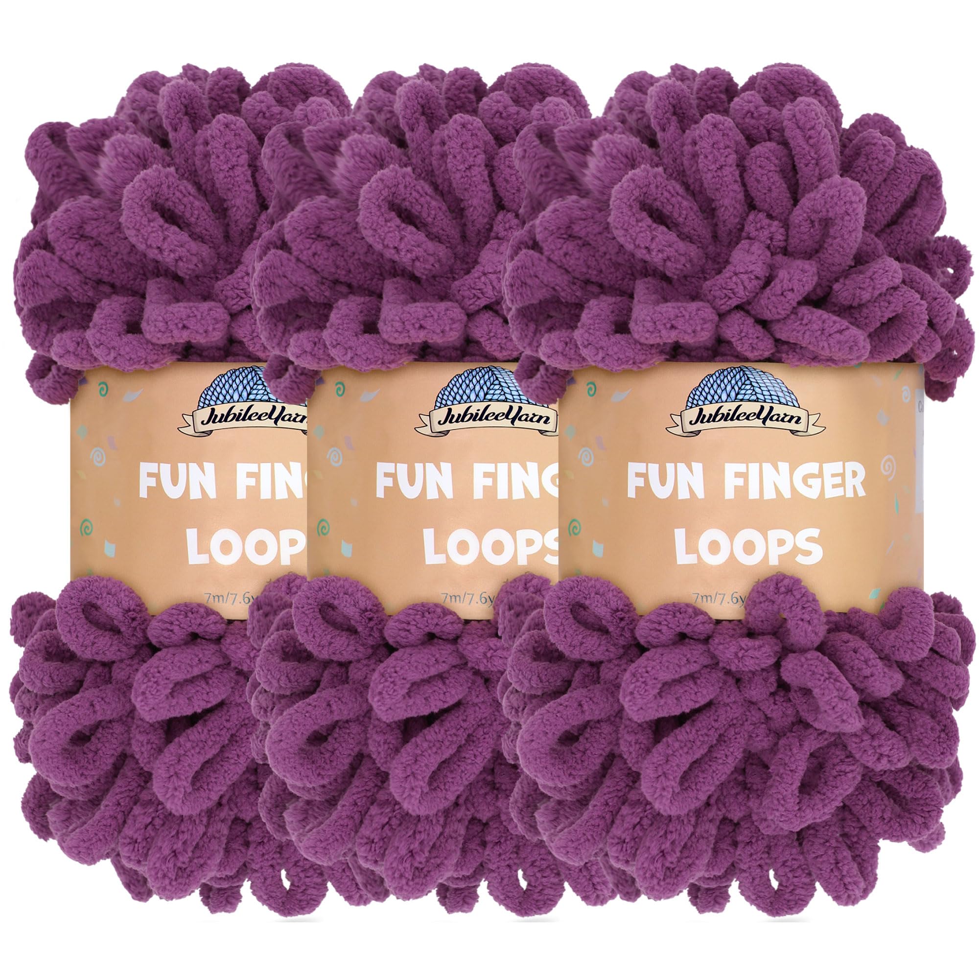JubileeYarn Fun Finger Loops Yarn - Polyester Jumbo Weight Loop Yarn - 100g/Skein - Berry Blast - 3 Skeins