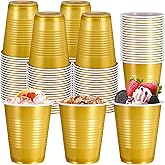Qulkws 100 Pack Gold Graduation Cups 18oz Plastic Cups Disposable Drinking Cups for Wedding Graduation Party Beer Taste Serving Sample Tastings Barbecues