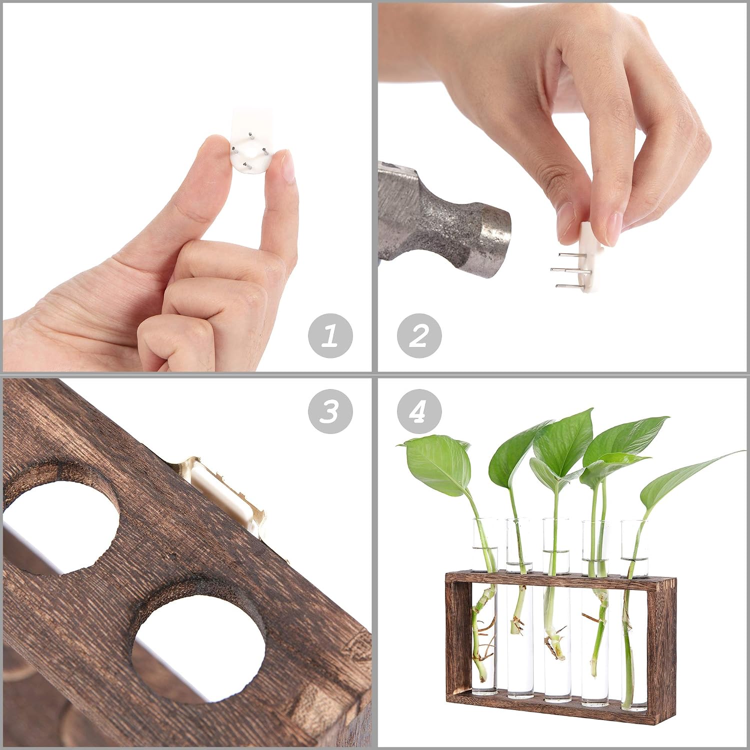 Hyindoor Desktop Glass Planter Propagation Station Wall Mounted Hanging Test Tube Vase with Wooden Stand Rack Terrarium Planter for Hydroponic Plants Cutting Office Home Decoration - Image 4