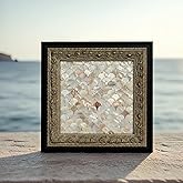 MOPTORLS Fan Mother of Pearl Shell Solid Wooden Wall Decor Art for Wall Decor Desktop, Bedroom and Corridor, Baroque Style Wood Framed Decorative Painting (Silver)
