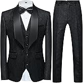 UNINUKOO Mens Slim Fit Suit 3 Piece 1 Button Paisley Prom Floral Wedding Tuxedo for Men