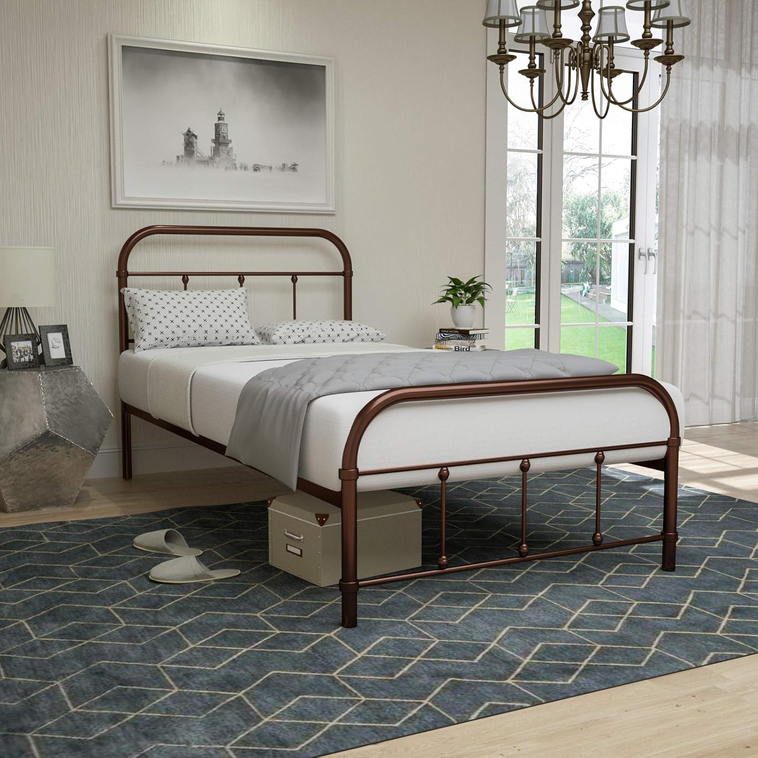 Amazon Com Mecor Bronze Metal Bed Frame Twin Size Platform With