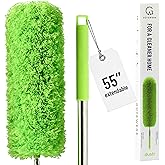 G&uuml;tewerk Extendable Microfiber Duster, 360&deg; Bendable Head, 55 Inch Green | Feather Duster for Cleaning Ceiling Fans, Blinds, Baseboards &amp; High Ceilings - Washable, Electrostatic, Stainless Steel Pole