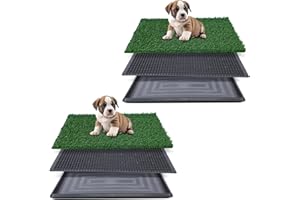 FLUFFYDREAM Artificial Grass for Dog Potty – 16x20 inch,Strong Absorbency Grass Pad, Dog Grass Pad with Tray, Dog Potty Training Pad, Dog Litter Box with Grass (16"x20"X2)