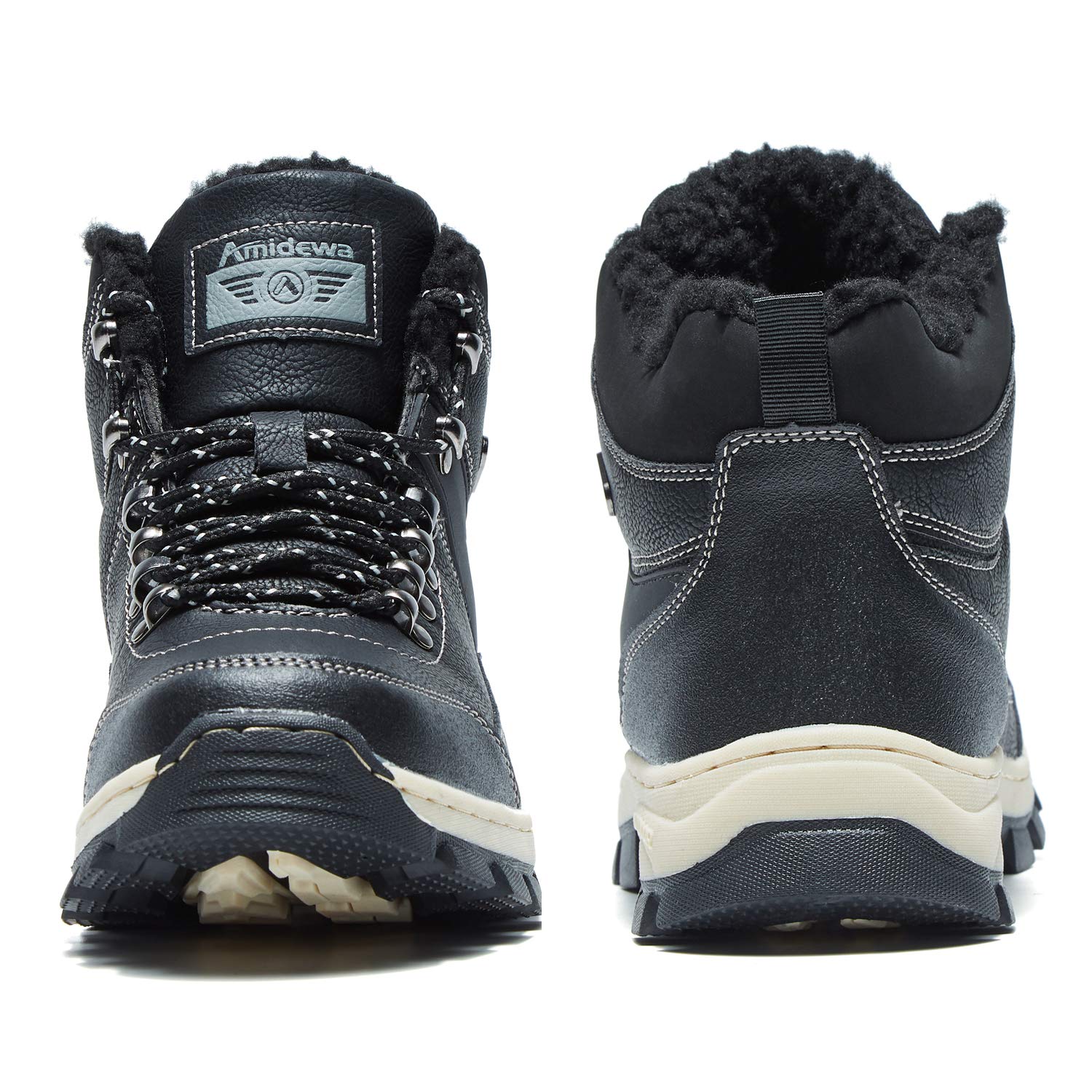 AMIDEWA Men\'s Snow Ankle Boots Fur Lined Warm Anti-Slip Outdoor Work Shoes for Cold Weather Hiking Camping Backpacking - Black - 8