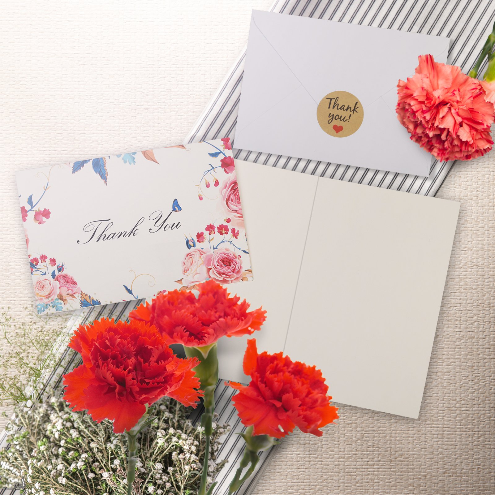 Thank You Cards - LANMOK Floral Flower Greeting Cards Notes for Birthdays,Wedding,Baby Shower,Bussiness,Graduation,Parties,Anniversary - 48 Sets with Envelopes and Self-Adhesive Sealing Stickers