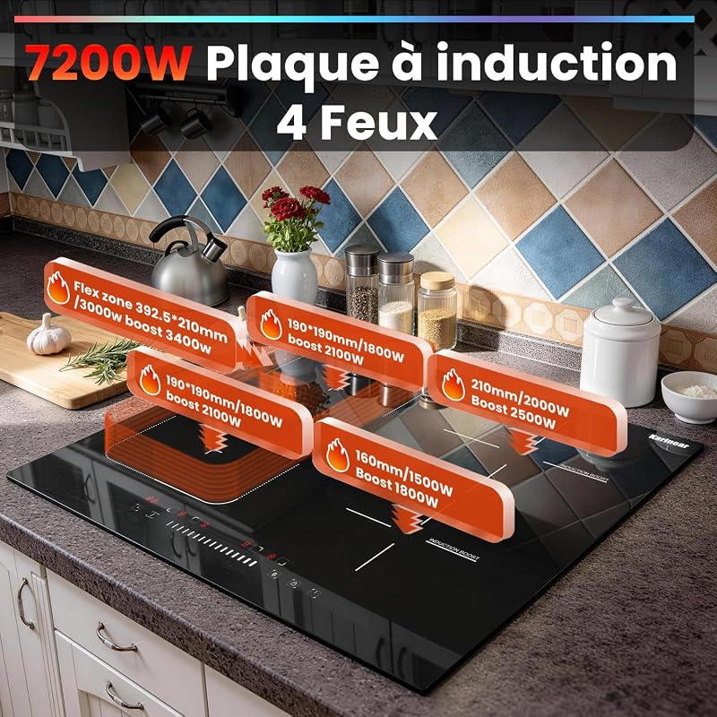 Plaque Induction 4 Feux avec Flexi Zone 7200W