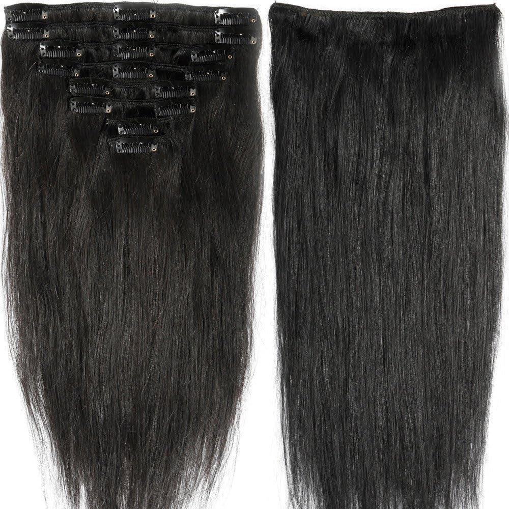 s-noilite 70g-120g 10" 13" 16" 18" 20" 22" 24" Standard Weft Full Head Set Clip on 100% Remy Human Hair Extensions Grade 5A For Beauty 8 Pieces 18 Clips(#1B Natural Black 20 Inch 105g)