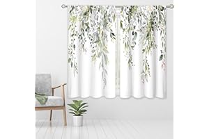 oolygoo Sage Green Eucalyptus Leaves Window Curtains Flower Watercolor Floral Botanical Plant Wildflower Farmhouse Curtain Drapes Herb Curtains for Bedroom Living Room Treatment 2 Panels 42Wx63H Inch