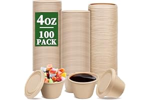 100 Pcs-Bagasse Fiber Souffle Cups,100% Biodegradable, Mini Paper Condiment Cup,Jello Shot Cups, Jello Shot & Sauce Container