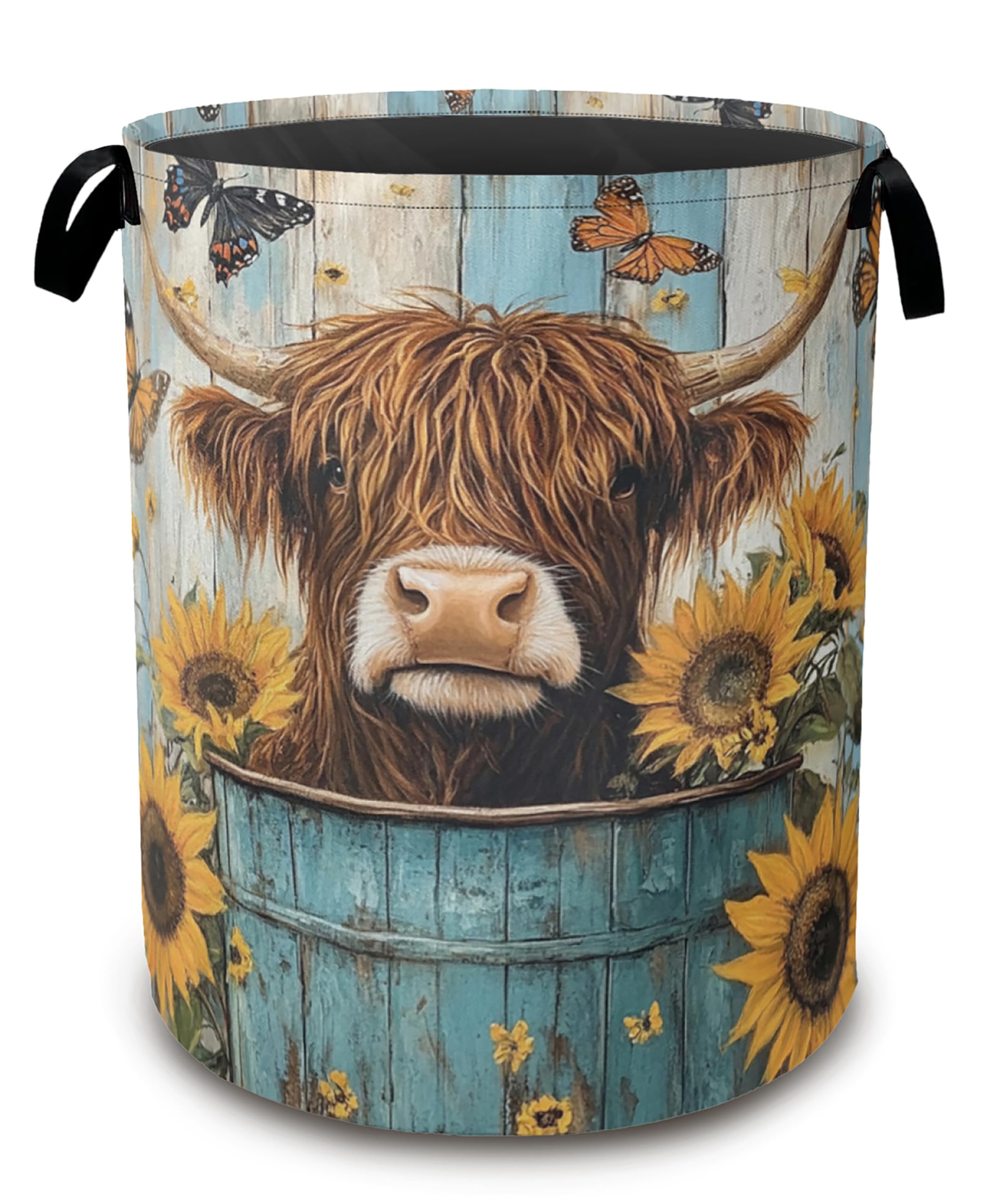 Photo 1 of ***FACTORY SEALED***
Large Laundry Basket,Highland Cow Collapsible Laundry Baskets,Sunflower Butterfly Waterproof Oxford Hamper with Handles for Bathroom Bedroom Nursery Home Storage 16"x20"