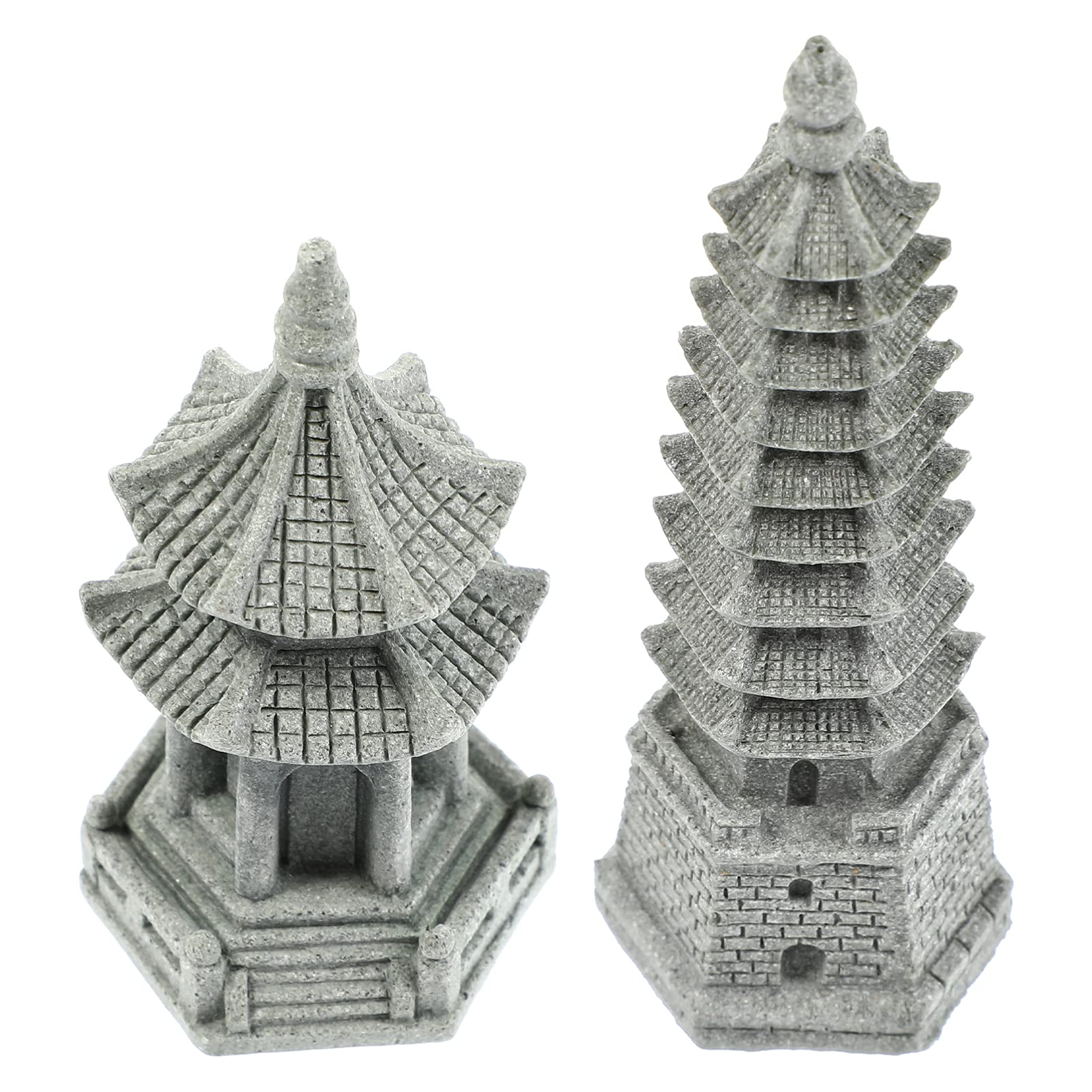Yardwe 2pcs Miniature Tower Figurines Fairy Garden Tower Statue Mini Pagoda Zen Garden Ornaments Feng Shui Decoration for Micro Landscape Bonsai Craft Grey, 10.4x3.2cm