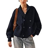 Xiaoxuemeng Womens Knitted Cardigan Sweater Button Down Shawl Collar Cardigan Jackets Chunky Ribbed Knit Sweater Top