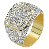 JINAO Gold Men Ring 14k Gold Plated Cluster Iced