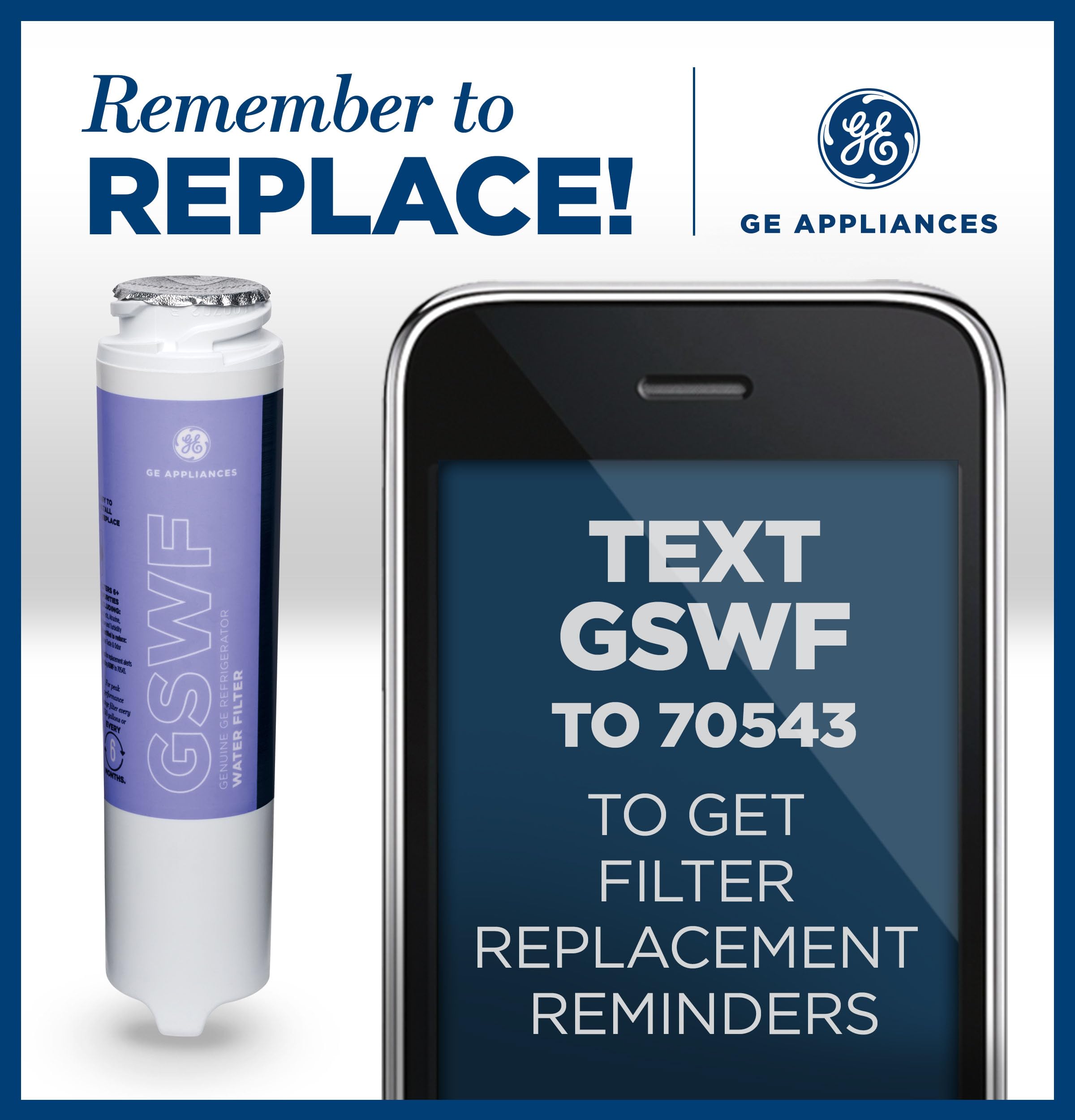 General Electric GE GSWF Refrigerator Water Filter | Certified to Reduce Lead, Sulfur, and 50+ Other Impurities | Replace Every 6 Months for Best Results | Pack of 1