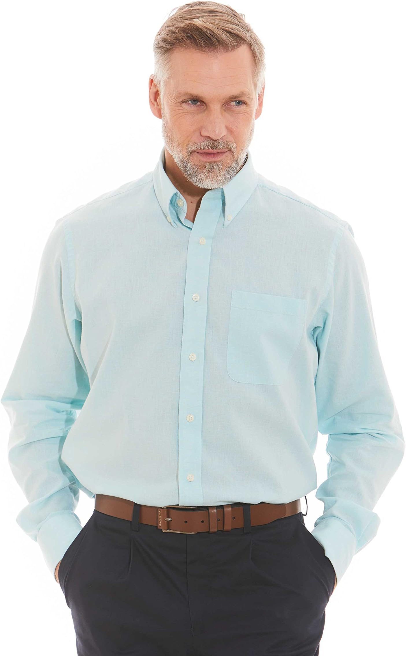 Savile Row Men's Mint Linen Blend Casual Fit Shirt Single Cuff