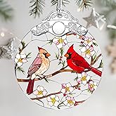 Stained Glass Ornament, Cardinal Christmas Ornaments, Christmas Tree Ornaments, Holiday Ornament & Festive Home Decor, Exquisite Party Gifts for Bird Lovers & Cardinal Gifts
