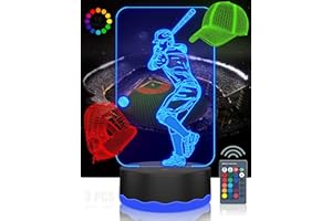 Urwise 3D Baseball Night Light Lamp - 3 Pcs Set (Player, Cap, Glove) | Dual-Sided LED Illumination for Wall Decor | Christmas Birthday Gift for Boys, Kids, Baseball Fans