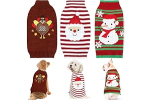 3 Pack Dog Thanksgiving Christmas Sweater, GOYOSWA Dog Thanksgiving Christmas Outfit Holiday Turkey Santa Snowman Knitted Holiday Sweaters for Small Medium Large Dogs Pets (Medium)