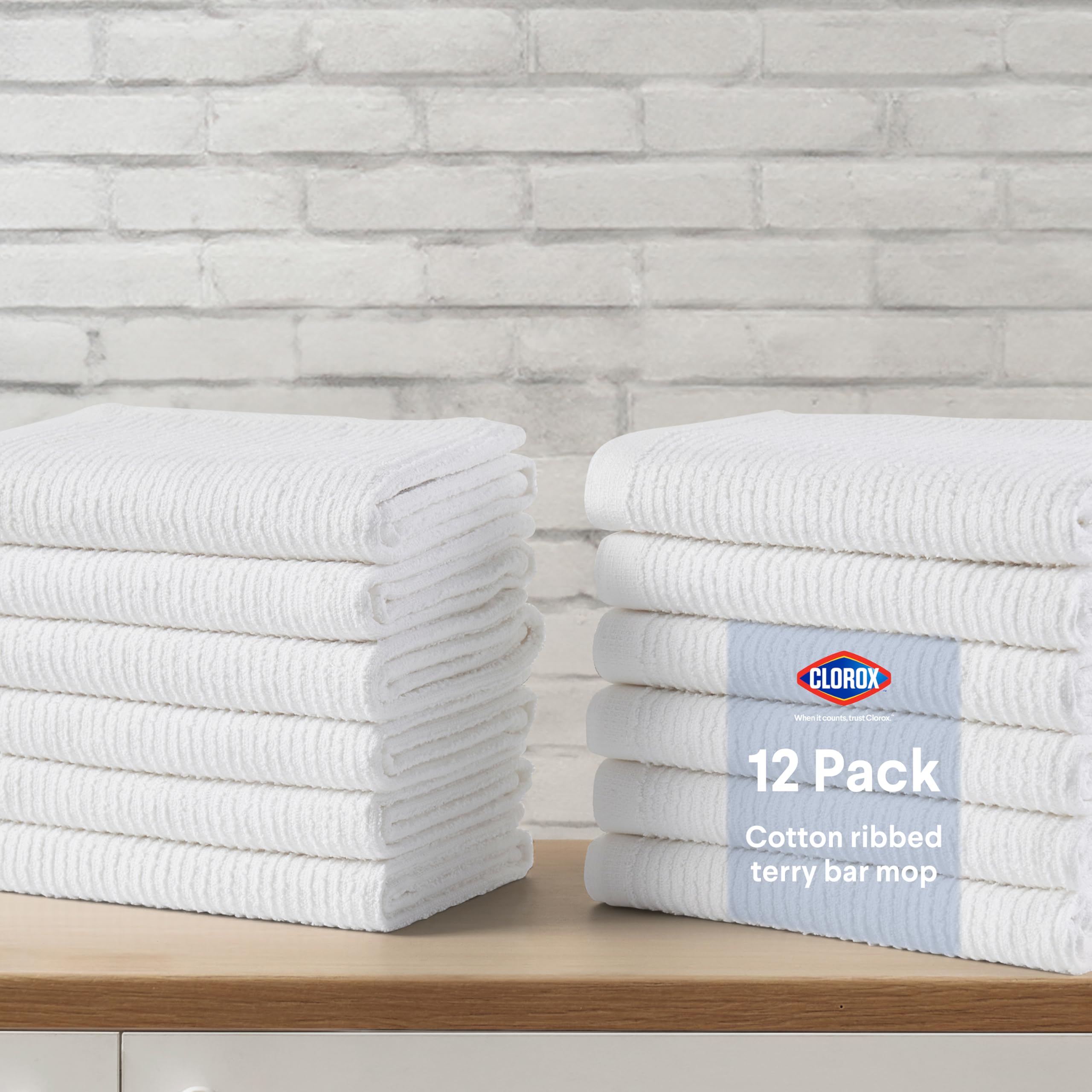 Photo 1 of CLOROX Ribbed Bar Mops - 100% Cotton Quick Dry Extra Large Dishcloths - Absorbent Multipurpose Cleaning Cloths for Restaurants, Kitchen, Bathroom, Hotel - 16" x 19" - White 3 Pack