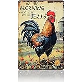 PEACHGARDEN Rooster Decor Chicken Coop Metal Sign Rooster Crowing - In The Morning When I Rise Give Me - Farmhouse Wall Art Decor for Garden Kitchen Yard Farm 8X12inch