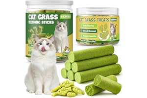 CPFK Cat Grass Sticks, 60 g Cat Grass Teething Stick and 50 g Cats Treats, Natural Dental Chews for Teeth Cleaning & Hairball Relief Teething Sticks for Indoor Cats Grain-Free