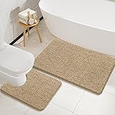 LOCHAS Bathroom Rugs Sets 2 Piece, Soft Non Slip Bath Mat Set, 20''x20'' U-Shaped Toilet Rug and 34''x21'' Sand Beige Bath Rugs, Washable Absorbent Chenille Toilet Rug Set for Bathroom, Shower